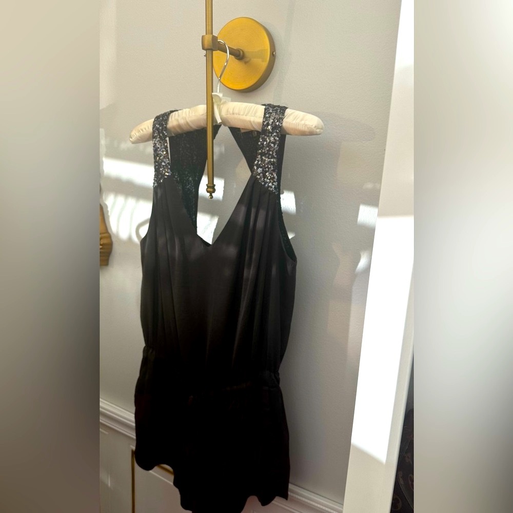 Silk Romper Grey Sequin Details ✨🖤 Rebecca Taylor